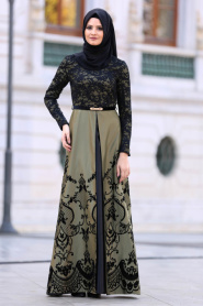Evening Dresses - Khaki Hijab Dress 2952HK - Thumbnail