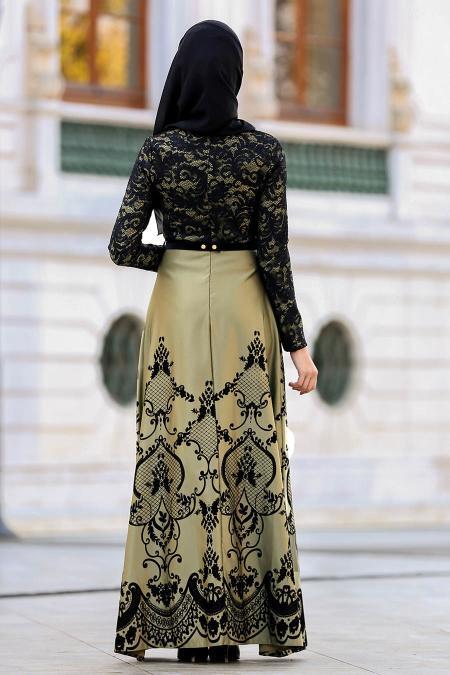 Evening Dresses - Khaki Hijab Dress 2952HK - 2