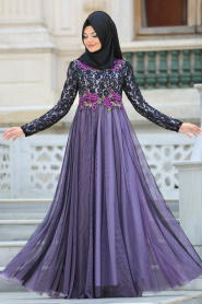 Evening Dresses - Lila Hijab Evening Dress 7531LILA - Thumbnail