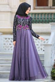 Evening Dresses - Lila Hijab Evening Dress 7531LILA - Thumbnail