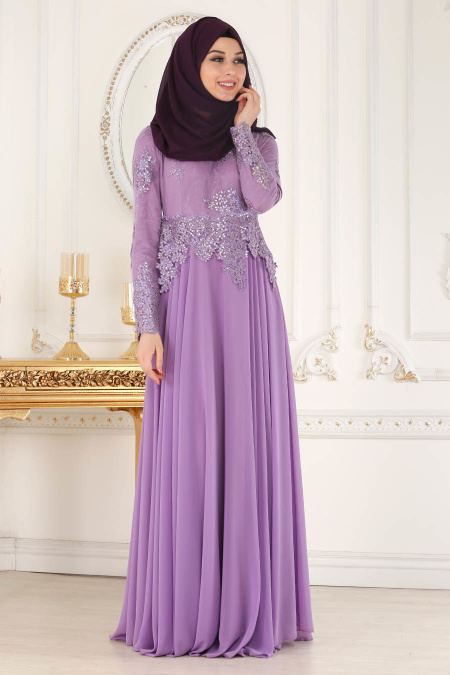 Evening Dresses - Lila Hijab Evening Dress 7601LILA