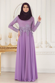 Evening Dresses - Lila Hijab Evening Dress 7601LILA - Thumbnail