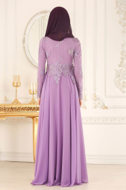 Evening Dresses - Lila Hijab Evening Dress 7601LILA - Thumbnail
