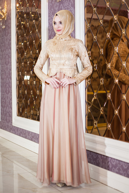 Evening Dresses - Mink Hijab Dress 2237V