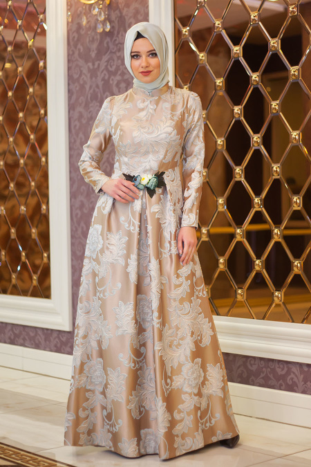 Evening Dresses - Mink Hijab Dress 7368V