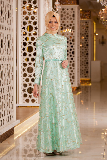 Evening Dresses - Mint Hijab Dress 2218MINT