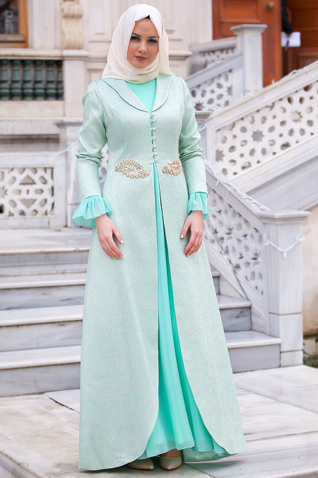 Evening Dresses - Mint Hijab Dress 2225MINT