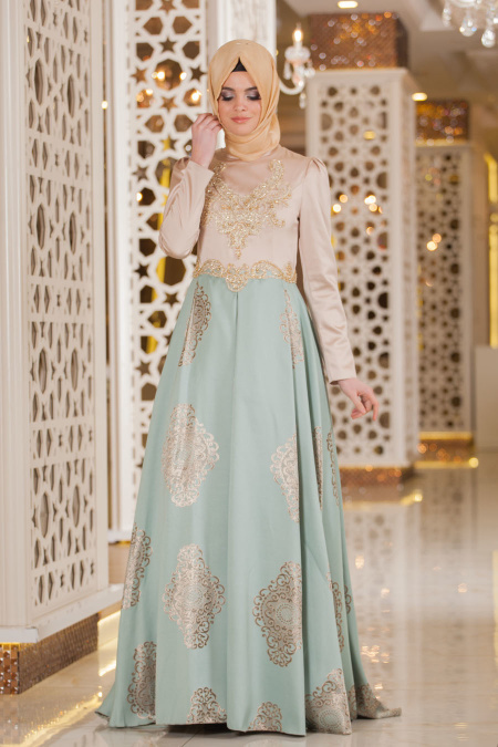 Evening Dresses - Mint Hijab Dress 2240MINT