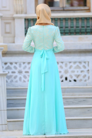 Evening Dresses - Mint Hijab Dress 2430MINT - Thumbnail