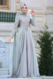 Evening Dresses - Mint Hijab Dress 3566MINT - Thumbnail