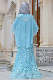 Evening Dresses - Mint Hijab Dress 4417MINT - Thumbnail