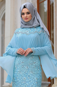 Evening Dresses - Mint Hijab Dress 4417MINT - Thumbnail
