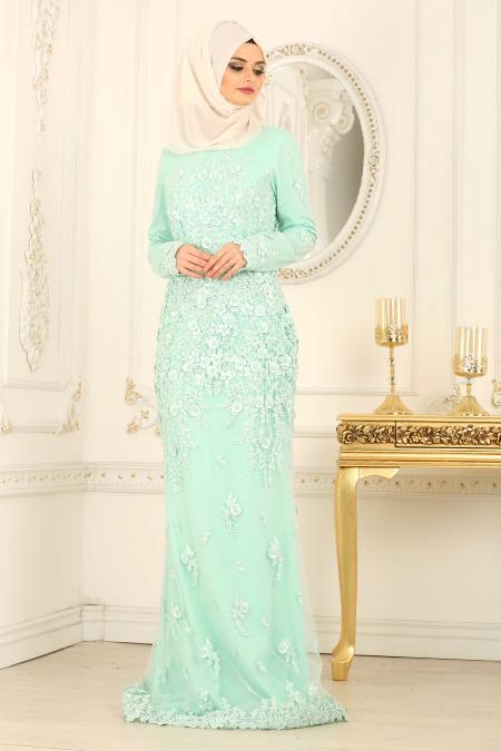 Evening Dresses - Mint Hijab Dress 44950MINT - 1
