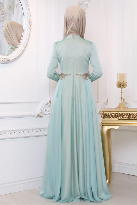 Evening Dresses - Mint Hijab Evening Dress 7996MINT - 2