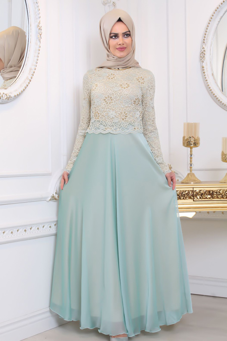 Evening Dresses - Mint Hijab Evening Dress 80110MINT