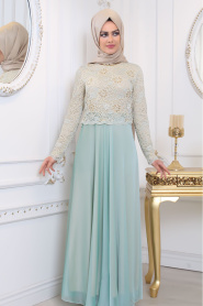 Evening Dresses - Mint Hijab Evening Dress 80110MINT - Thumbnail