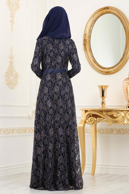 -Evening Dresses - Navy Blue Evening Dresses 80640L - 3