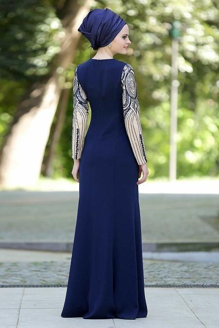 Evening Dresses - Navy Blue Hijab Dress 2188L - 3