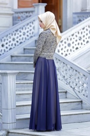Evening Dresses - Navy Blue Hijab Dress 2209L - Thumbnail