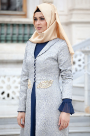 Evening Dresses - Navy Blue Hijab Dress 2225L - Thumbnail