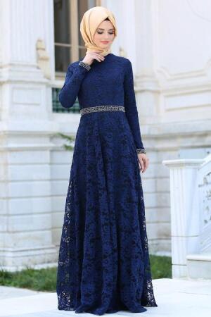 Evening Dresses - Navy Blue Hijab Dress 2288L - 1