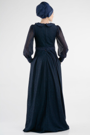 Evening Dresses - Navy Blue Hijab Dress 3931L - Thumbnail