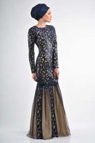Evening Dresses - Navy Blue Hijab Dress 4120L - Thumbnail