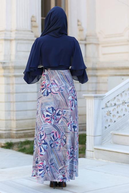 Evening Dresses - Navy Blue Hijab Dress 7648L - 3
