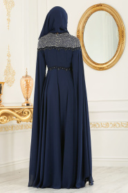 Evening Dresses - Navy Blue Hijab Dress 8023L - Thumbnail