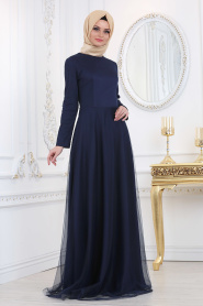 Evening Dresses - Navy Blue Hijab Evening Dress 2012L - Thumbnail