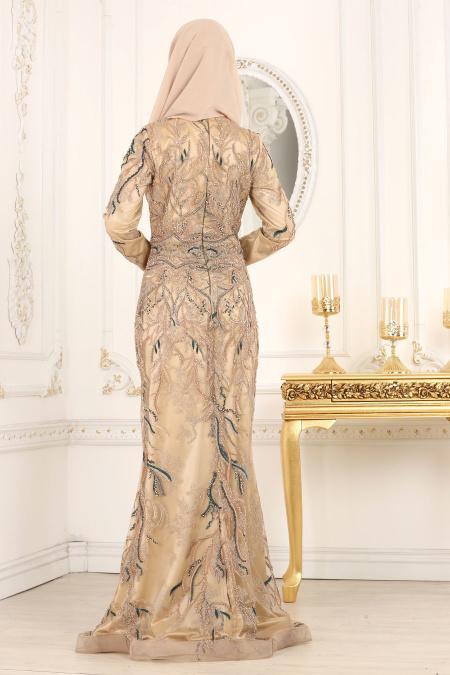 Evening Dresses - Petrol Blue Hijab Dress 44870PM - 3