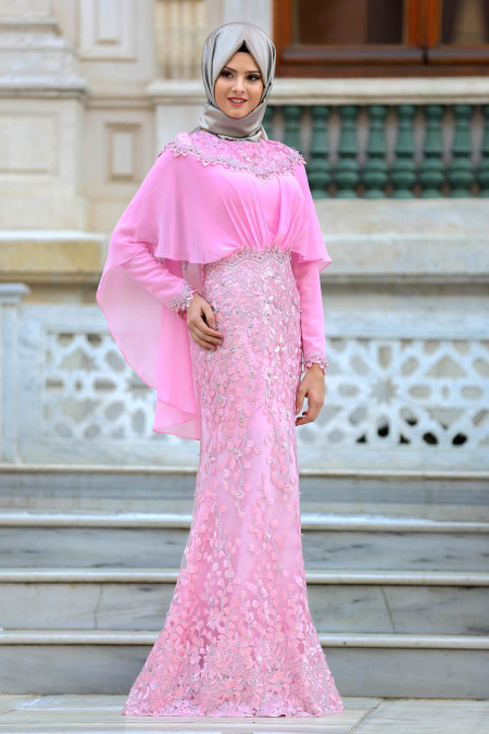 Evening Dresses - Pink Hijab Dress 4417P
