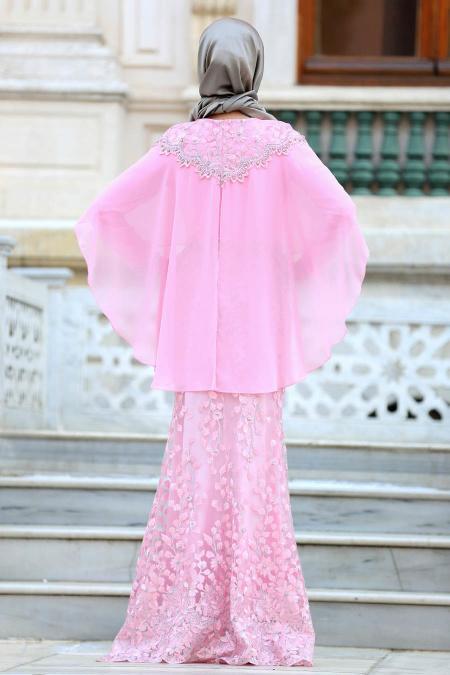 Evening Dresses - Pink Hijab Dress 4417P - 2