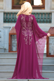 Evening Dresses - Plum Color Hijab Dress 105MU - Thumbnail