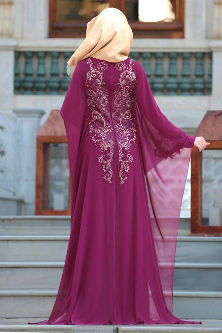 Evening Dresses - Plum Color Hijab Dress 105MU - 2