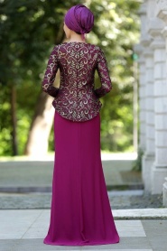 Evening Dresses - Plum Color Hijab Dress 2125MU - Thumbnail