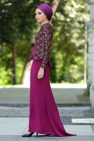 Evening Dresses - Plum Color Hijab Dress 2125MU - Thumbnail
