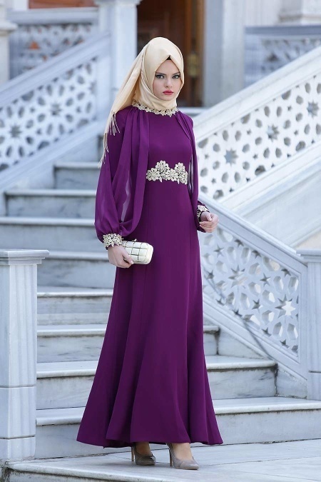 Evening Dresses - Plum Color Hijab Dress 2137MU