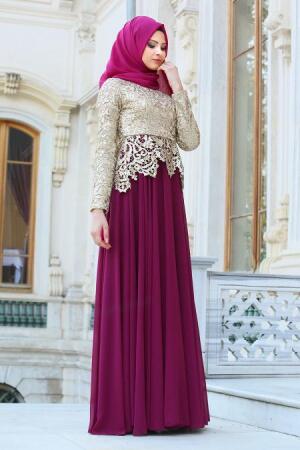 Evening Dresses - Plum Color Hijab Dress 2162MU - 1