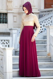 Evening Dresses - Plum Color Hijab Dress 2189MU - Thumbnail