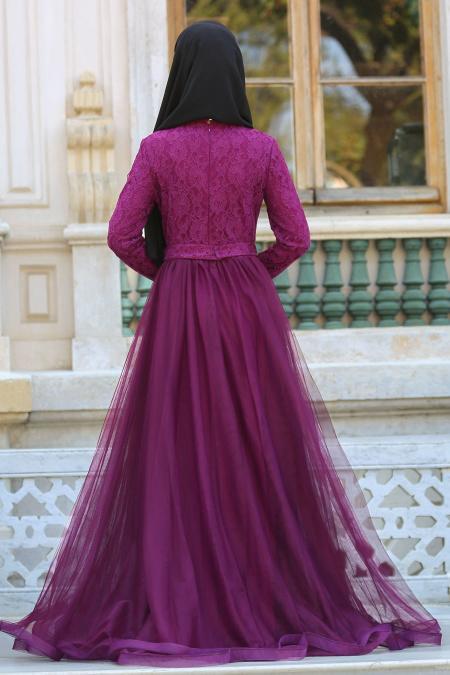 Evening Dresses - Plum Color Hijab Dress 2299MU - 3