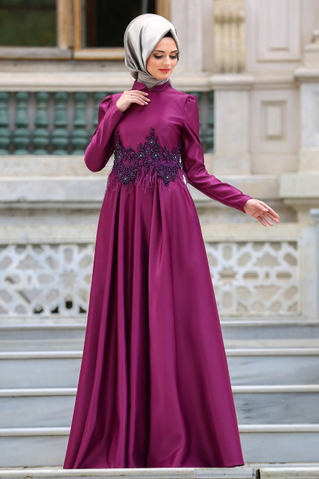 Evening Dresses - Plum Color Hijab Dress 3540MU