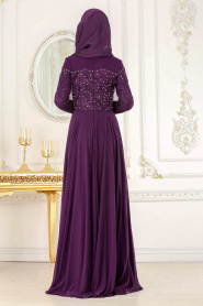 Evening Dresses - Plum Color Hijab Dress 4332MU - Thumbnail