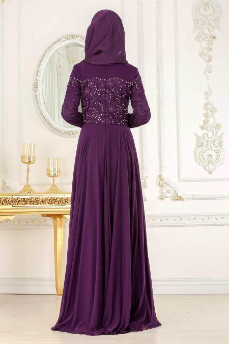 Evening Dresses - Plum Color Hijab Dress 4332MU - 2