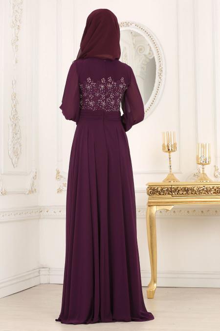 Evening Dresses - Plum Color Hijab Dress 4334MU - 3