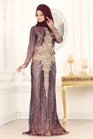 Evening Dresses - Plum Color Hijab Dress 4346MU - Thumbnail