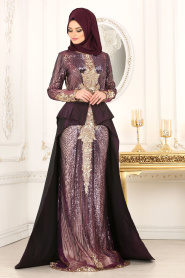 Evening Dresses - Plum Color Hijab Dress 4346MU - Thumbnail