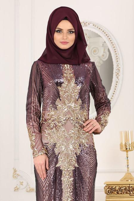 Evening Dresses - Plum Color Hijab Dress 4346MU - 3