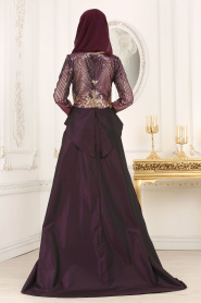 Evening Dresses - Plum Color Hijab Dress 4346MU - Thumbnail