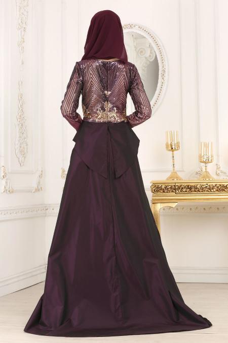 Evening Dresses - Plum Color Hijab Dress 4346MU - 4